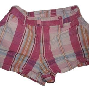 Old Navy Toddler Shorts Plaid Pockets Zipper Velcro Elastic 12-18M Pink Orange